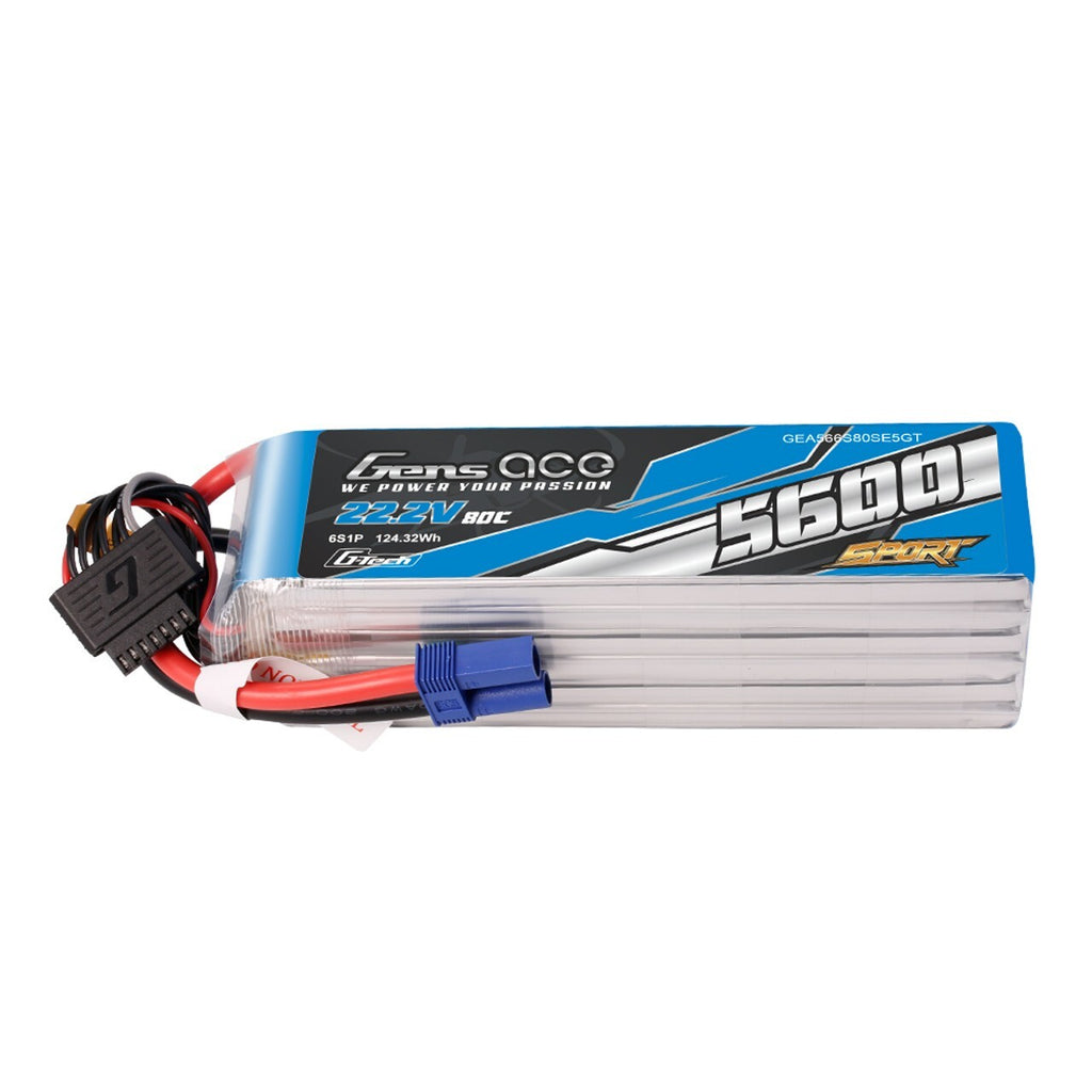 Gens ace Sport G-Tech 5600mAh 6S 80C 22.2V Lipo Battery Pack with EC5 Plug
