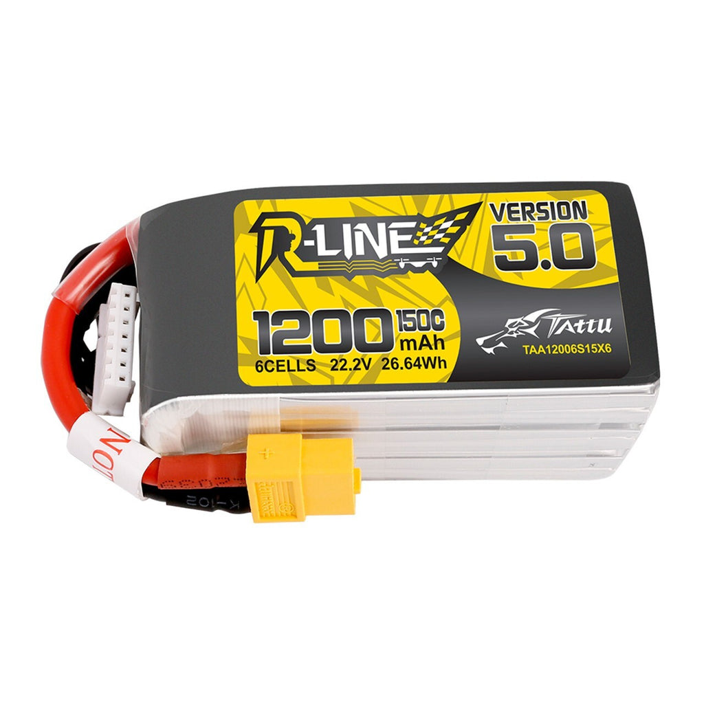 2x Tattu R-Line Version 5.0 1200mAh 6S 150C 22.2V Lipo Battery Pack w/ XT60 Plug