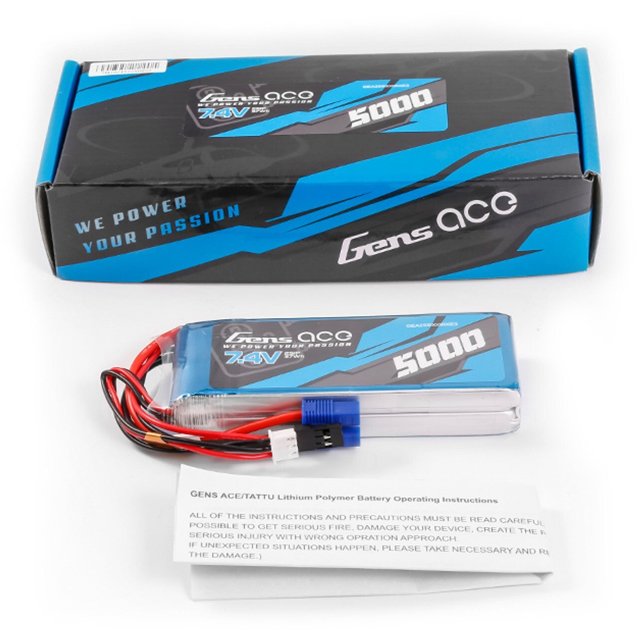 2x Gens ace 5000mAh 2S 7.4V HV RX Receiver Lipo Battery w/ EC3 JR Universal Plug
