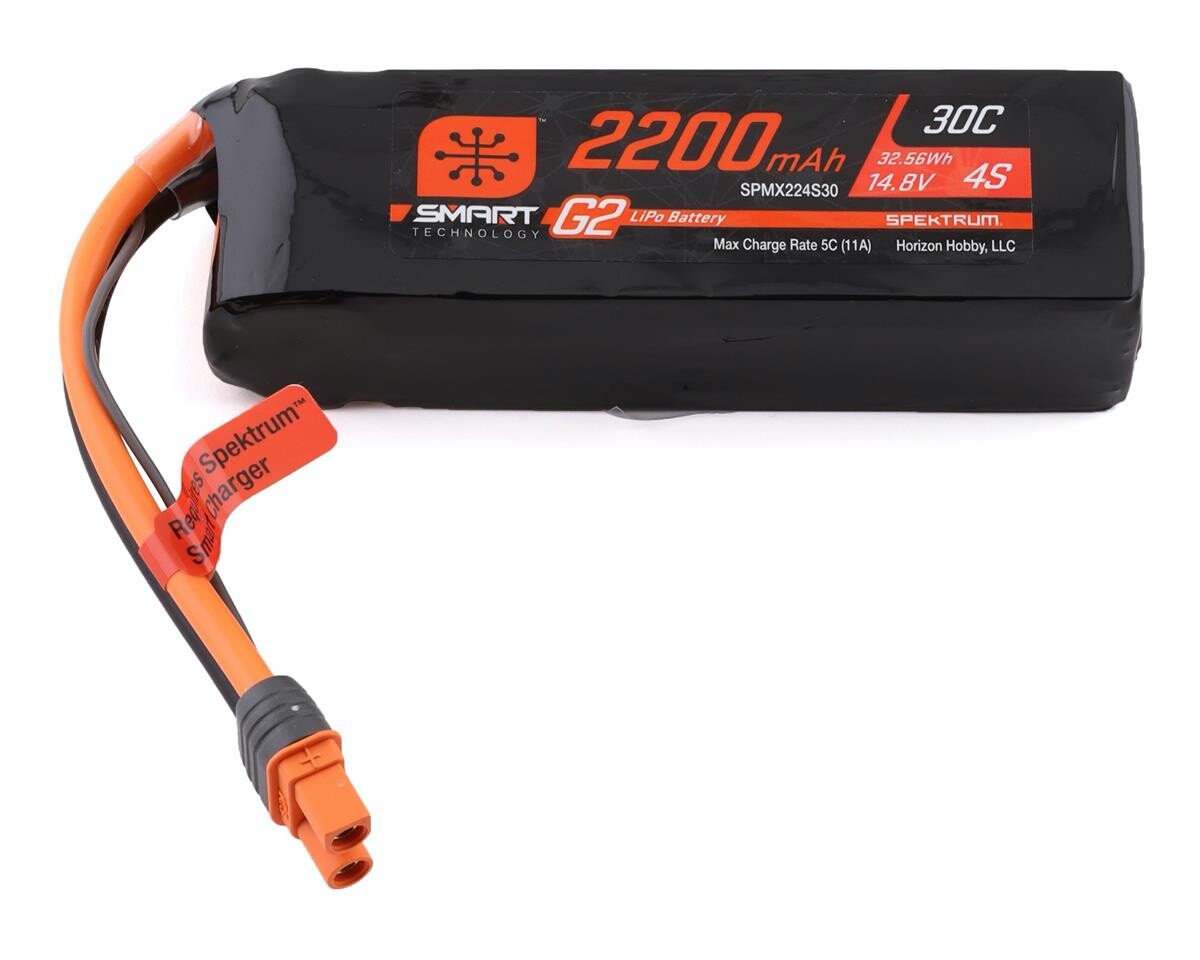 Spektrum RC 4S 14.8V 2200mAh Smart G2 LiPo 30C Battery Pack w/IC3 Connector