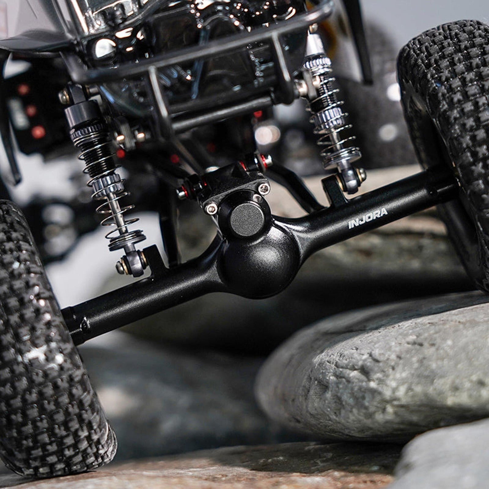 INJORA 4M-104BKFR +5mm Diamond Portal Axles Lay Down Servo TRX-4M Black