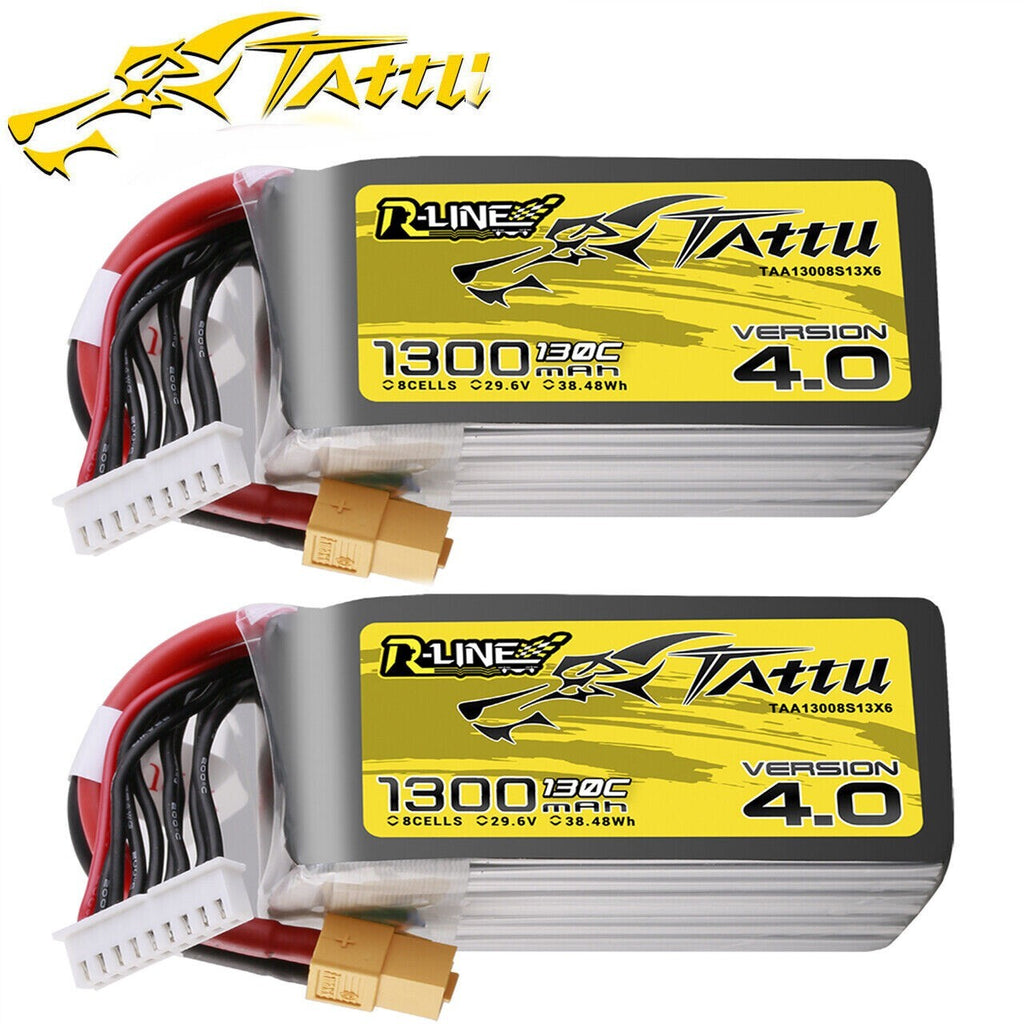 2x Tattu 1300mAh 8S 130C 29.6V RLine Version 4.0 Lipo Battery Pack With XT60