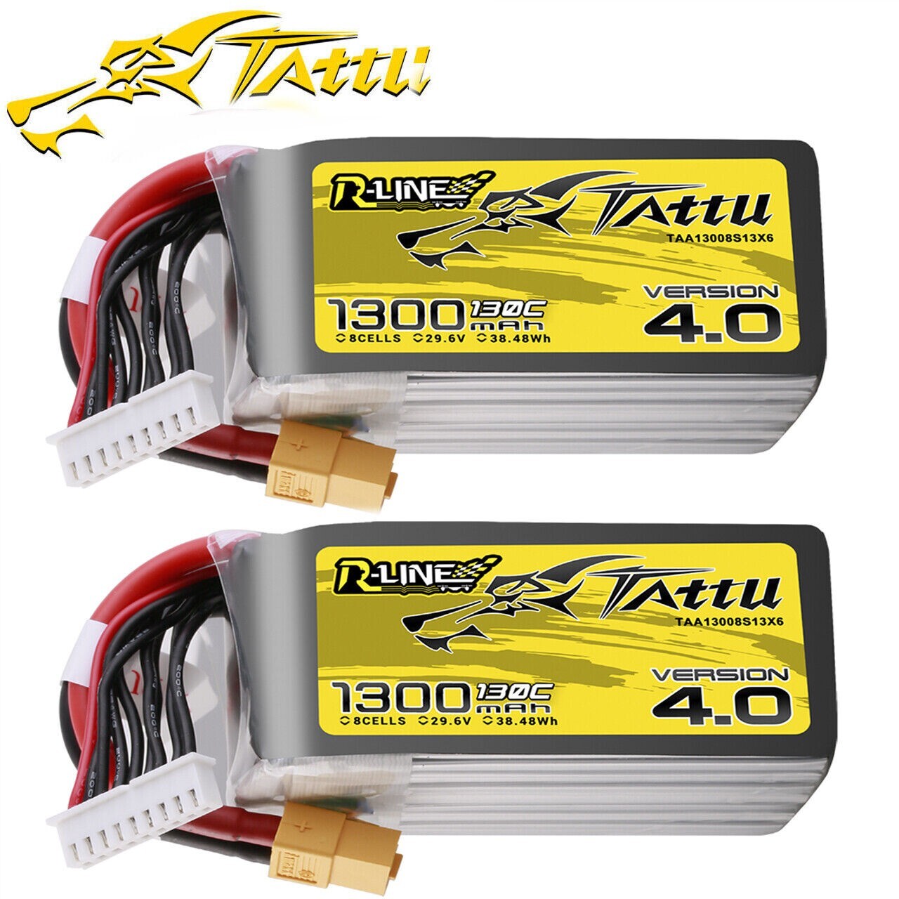 2x Tattu 1300mAh 8S 130C 29.6V RLine Version 4.0 Lipo Battery Pack With XT60