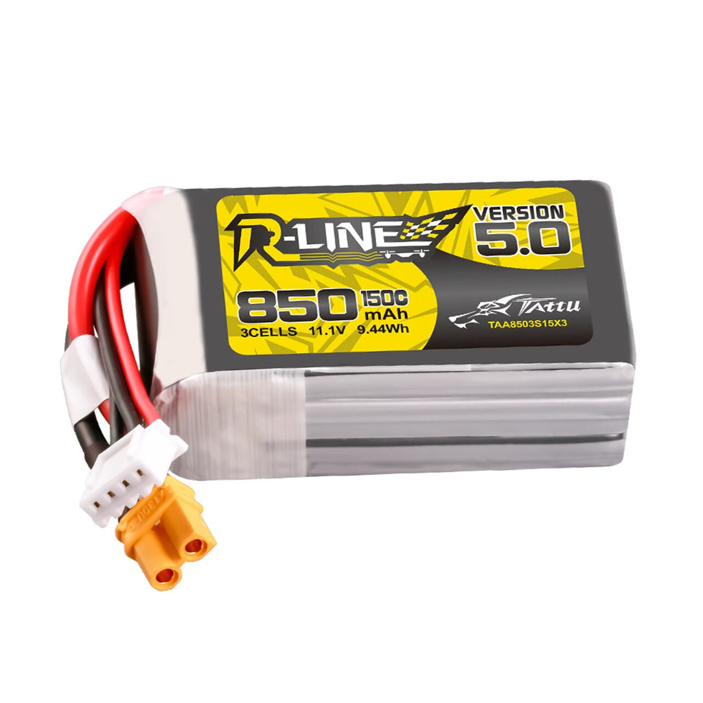 4x Tattu R-Line Version 5.0 850mAh 3S 11.1V 150C Lipo Battery Pack With XT30