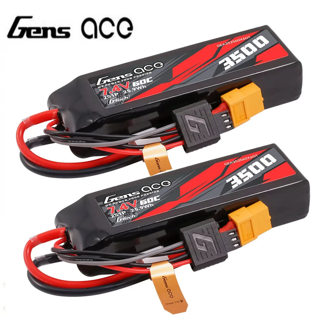 2x Gens ace GTech 3500mAh 2S 7.4V 60C Lipo Battery Pack XT60 : Traxxas Mini Maxx