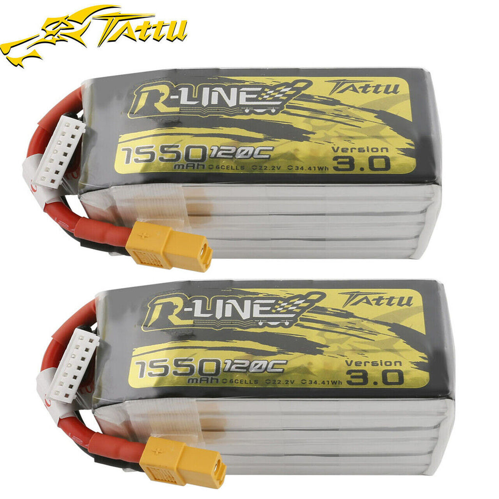 2x Tattu R-Line Version 3.0 1550mAh 22.2V 120C 6S Lipo Battery Pack w/ XT60 Plug