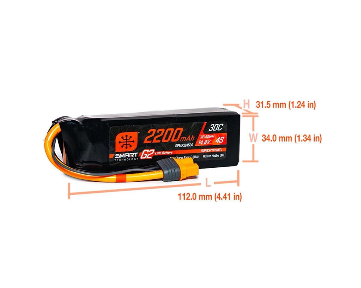 Spektrum RC 4S 14.8V 2200mAh Smart G2 LiPo 30C Battery Pack w/IC3 Connector