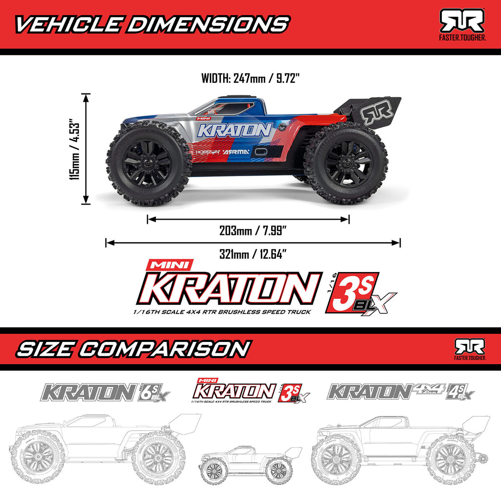 NEW IN STOCK! 1/16 Mini KRATON 3S DSC 4X4 RTR Brushless Speed Truck
