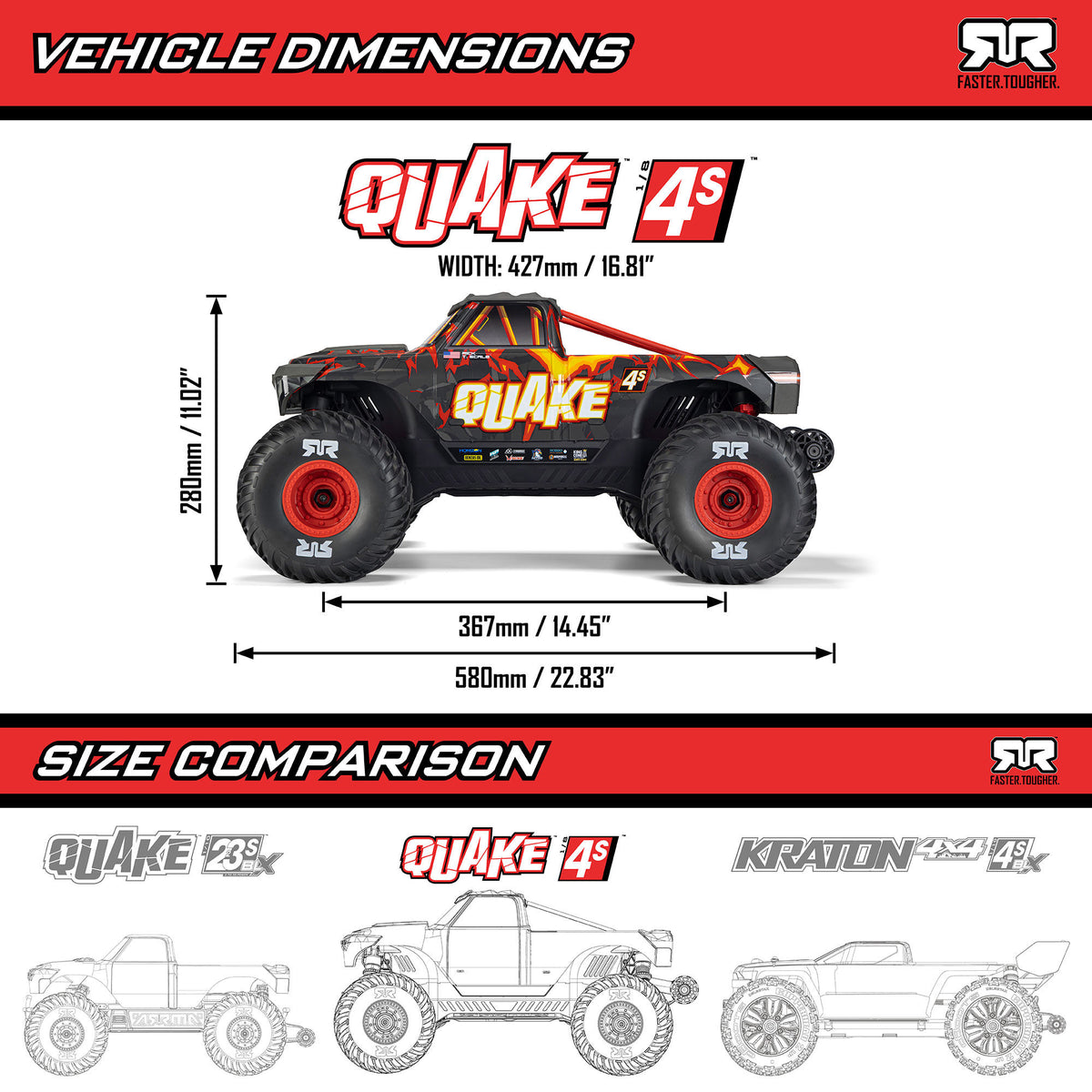 PREORDER 11/4/2026 ARRMA QUAKE 4S DSC 1/8 4X4 Brushless RTR ARA4437T1 T2 Black Red White Blue