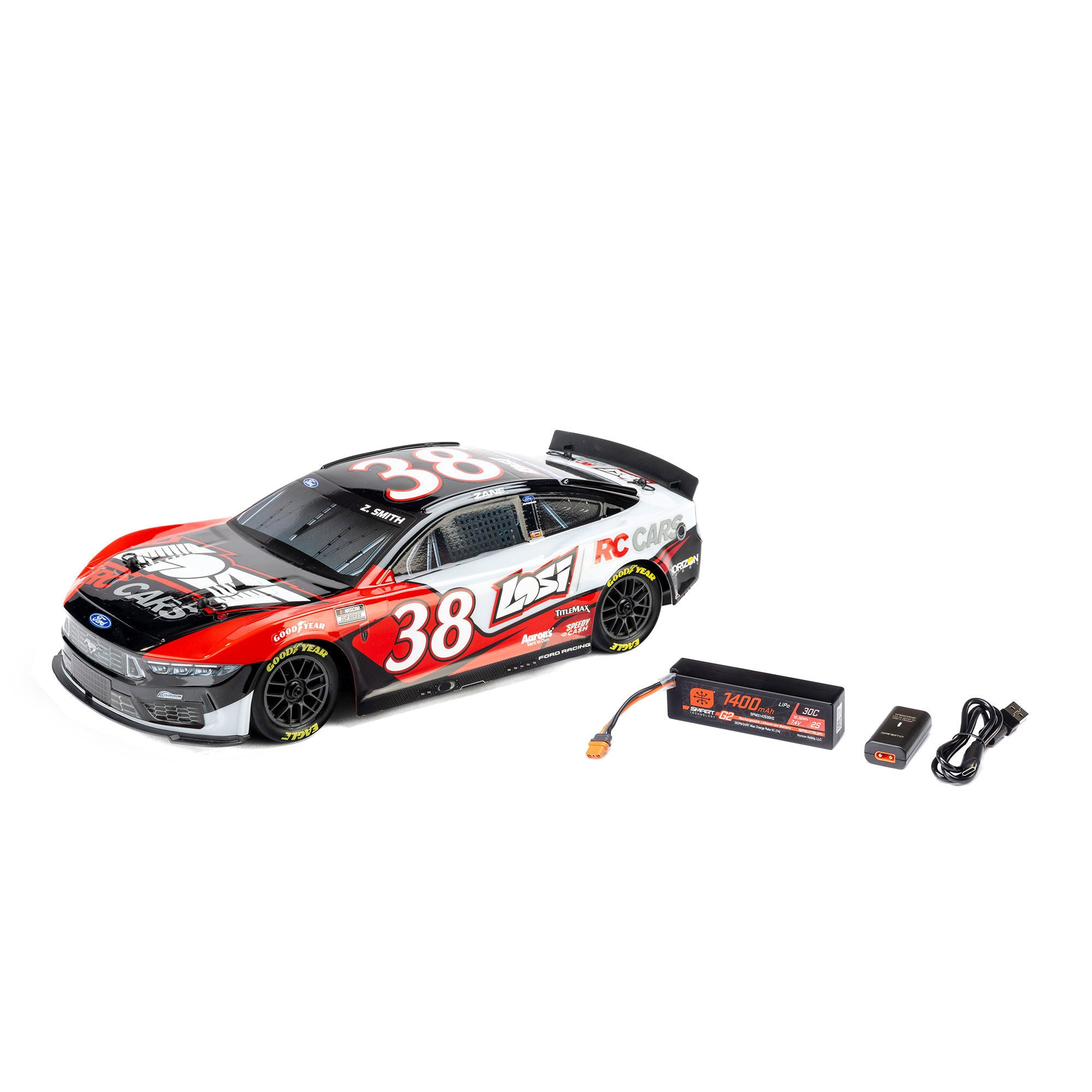 PREORDER 1/12 NASCAR RC Race Car Zane Smith No. 38 2026 Losi Ford Mustang 2S AWD RTR Brushed On-Road (Battery & Charger Included)
