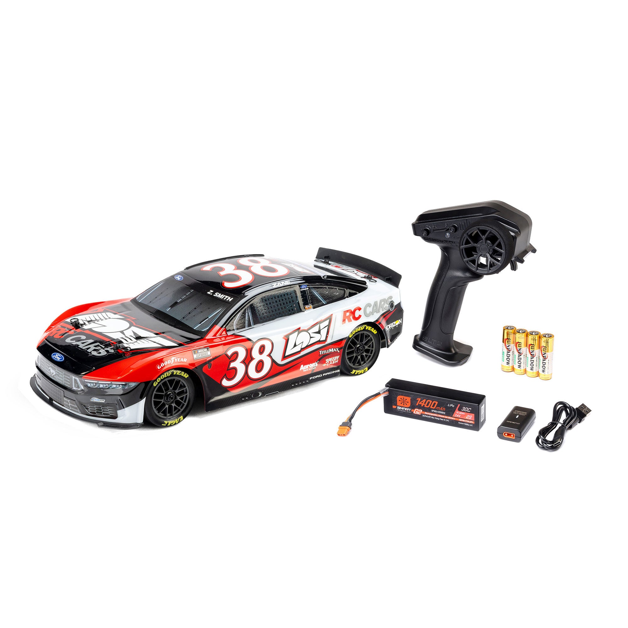 PREORDER 1/12 NASCAR RC Race Car Zane Smith No. 38 2026 Losi Ford Mustang 2S AWD RTR Brushed On-Road (Battery & Charger Included)