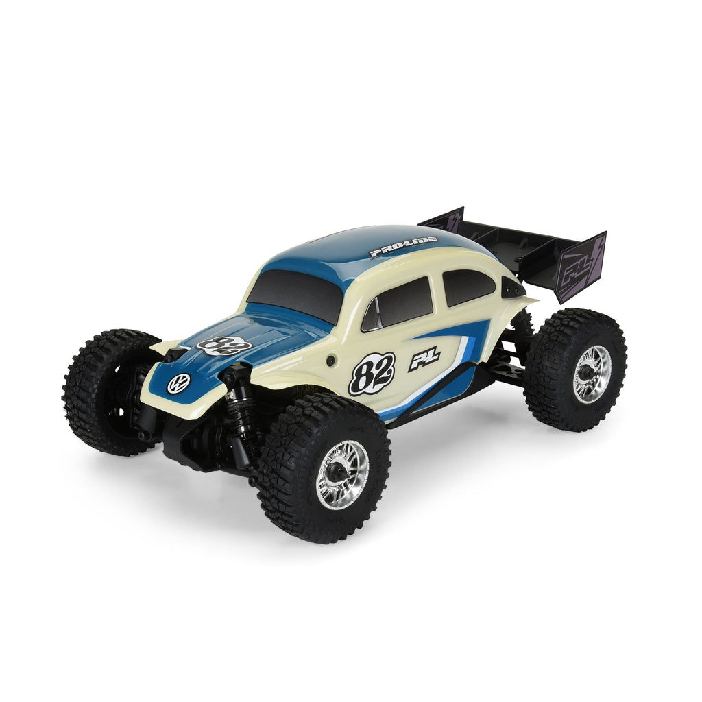 Class 1 VW Bug Blue Race Body Conversion Kit and Flat Iron Tires Mounted 12mm Chrome Diablo (4) for Arrma Typhon Grom
