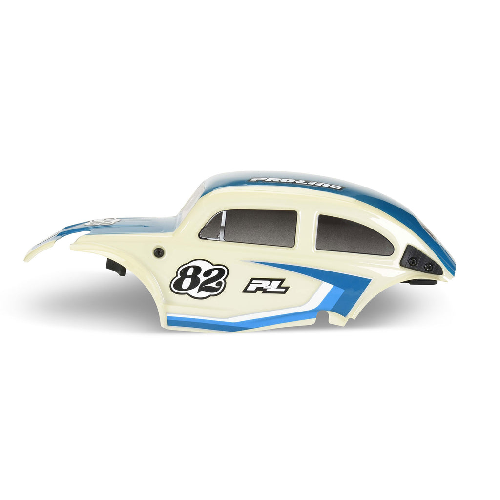 Class 1 VW Bug Blue Race Body Conversion Kit and Flat Iron Tires Mounted 12mm Chrome Diablo (4) for Arrma Typhon Grom