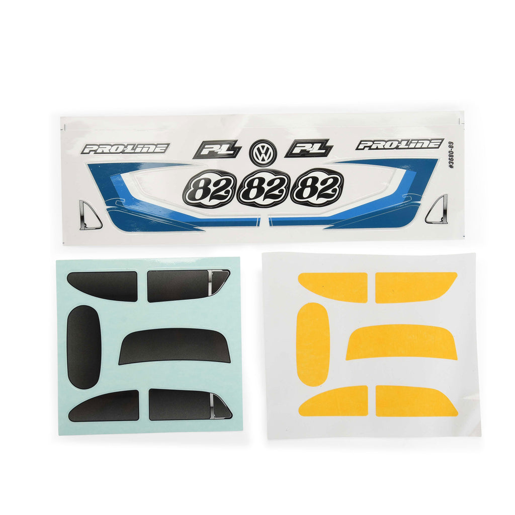 Class 1 VW Bug Blue Race Body Conversion Kit and Flat Iron Tires Mounted 12mm Chrome Diablo (4) for Arrma Typhon Grom