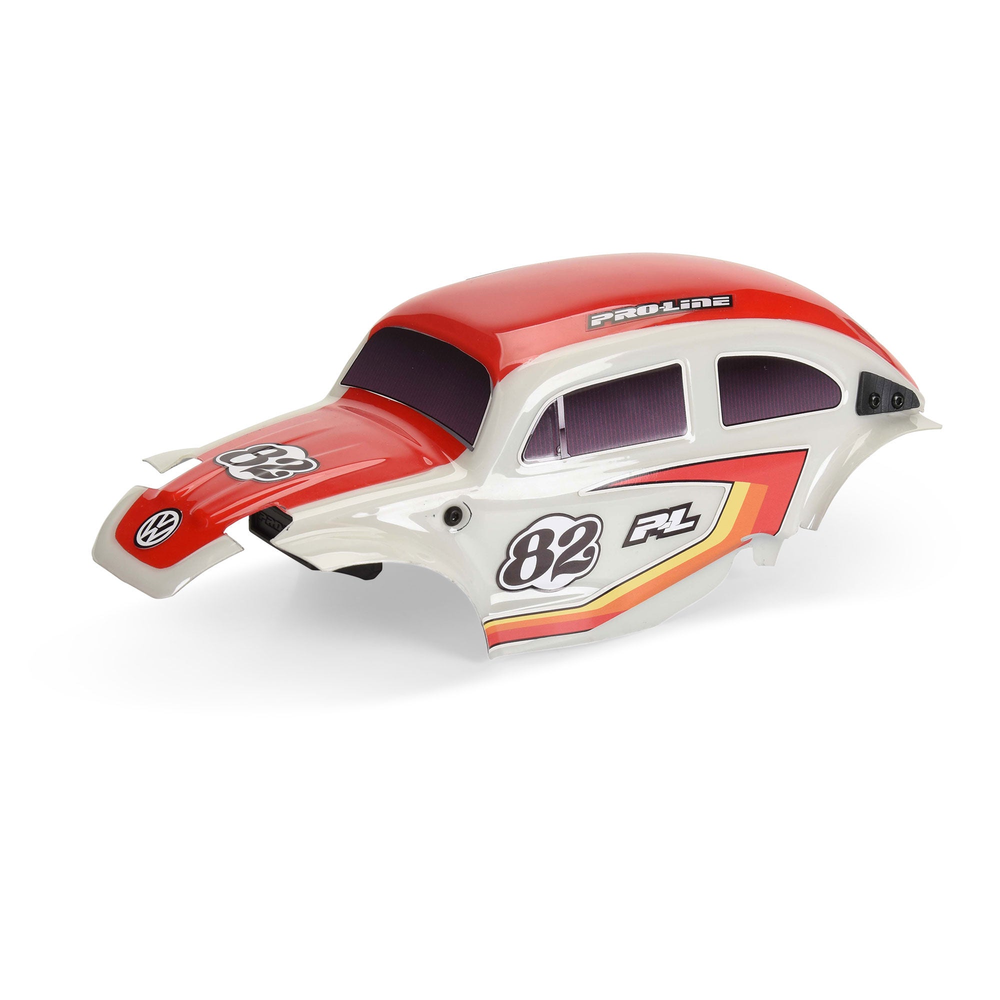 Class 1 VW Bug Red Race Body Conversion Kit and Flat Iron Tires Mounted 12mm Chrome Diablo (4) for Arrma Typhon Grom